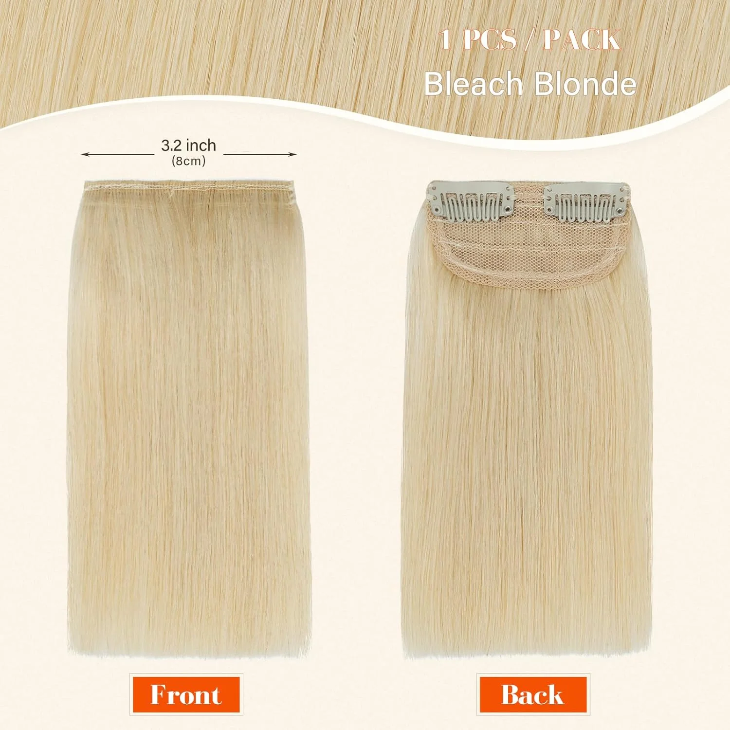 اکستنشن موی طبیعی گیره ای S-noilite برای موهای کوتاه 1 عدد 2 گیره ای برای خانم ها با موهای کم پشت، افزایش حجم مو 17 گرم 12 اینچ - بلوند روشن