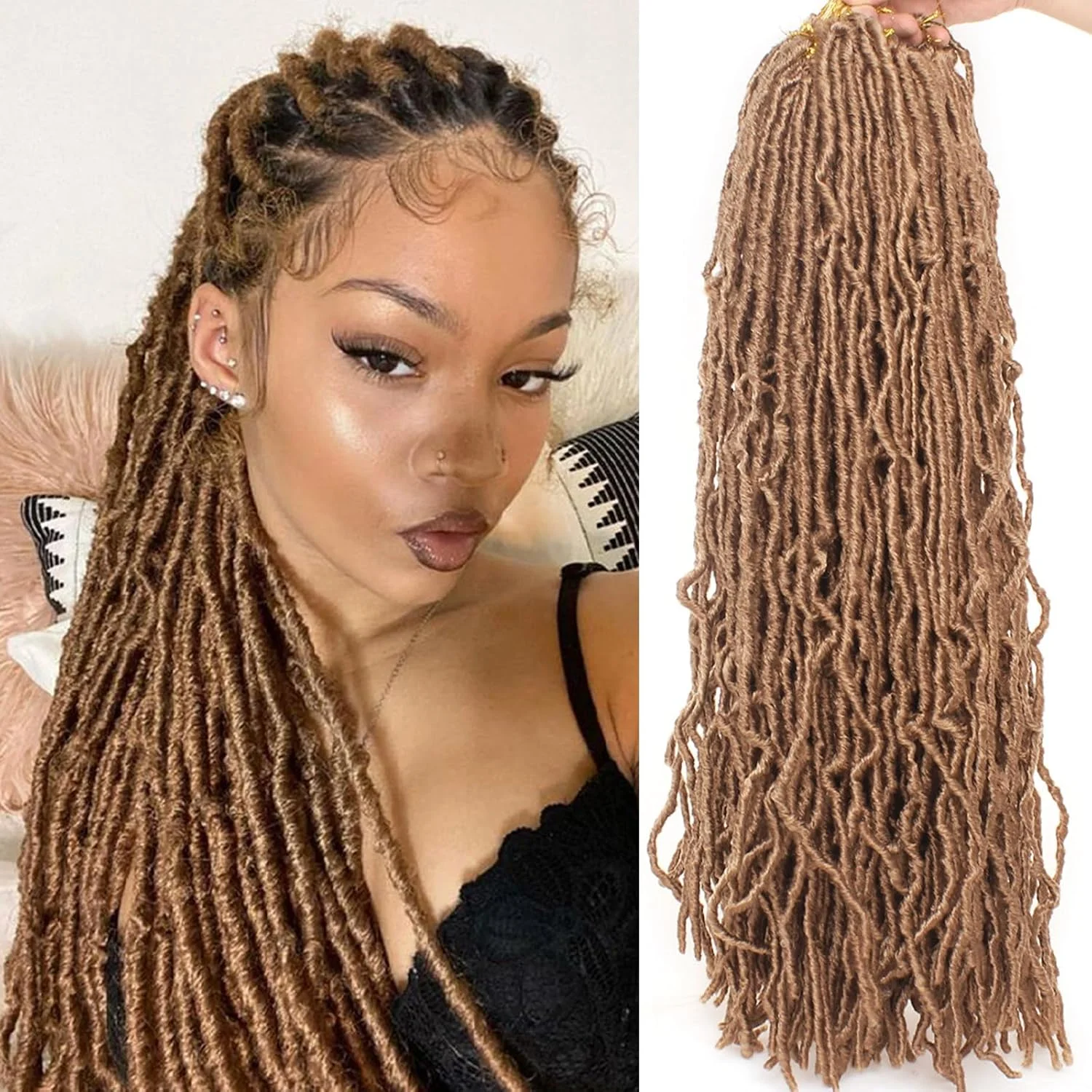 موهای بافت کروشه ای بلند و مصنوعی Samtress، بافت های کروشه ای نرم 24 اینچی، 7 بسته موی بافت الهه از پیش حلقه شده، اکستنشن موی بافت فر نرم برای زنان (#27)