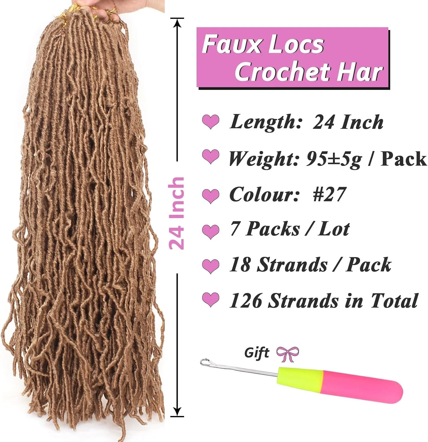 موهای بافت کروشه ای بلند و مصنوعی Samtress، بافت های کروشه ای نرم 24 اینچی، 7 بسته موی بافت الهه از پیش حلقه شده، اکستنشن موی بافت فر نرم برای زنان (#27)