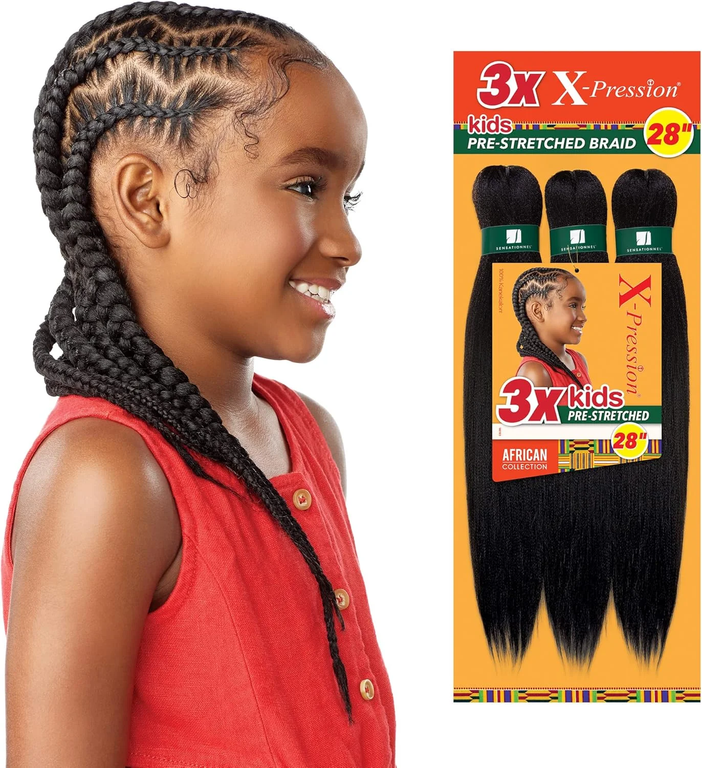مو بافتنی از پیش کشیده شده Sensationnel X-pression - 3X X-pression 28 اینچ، الیاف کاملا Kanekalon، مقاوم در برابر آتش، اکستنشن مو بافتنی مصنوعی - 3X 28 اینچ (1 بسته، SM1B/350)