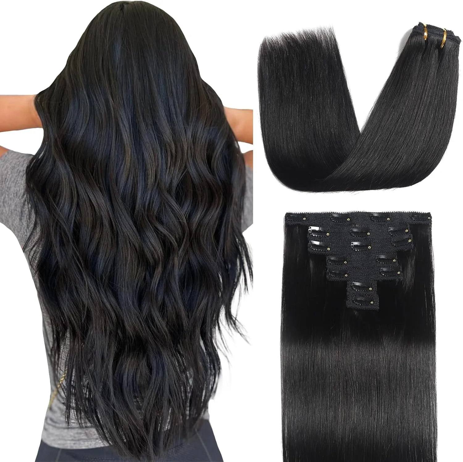اکستنشن مو کلیپسی Sisily، موی طبیعی انسان، 18 اینچ، 120 گرم، اکستنشن موی صاف طبیعی با کلیپس برای زنان، نرم و صاف، 7 تکه در یک مجموعه با 16 گیره