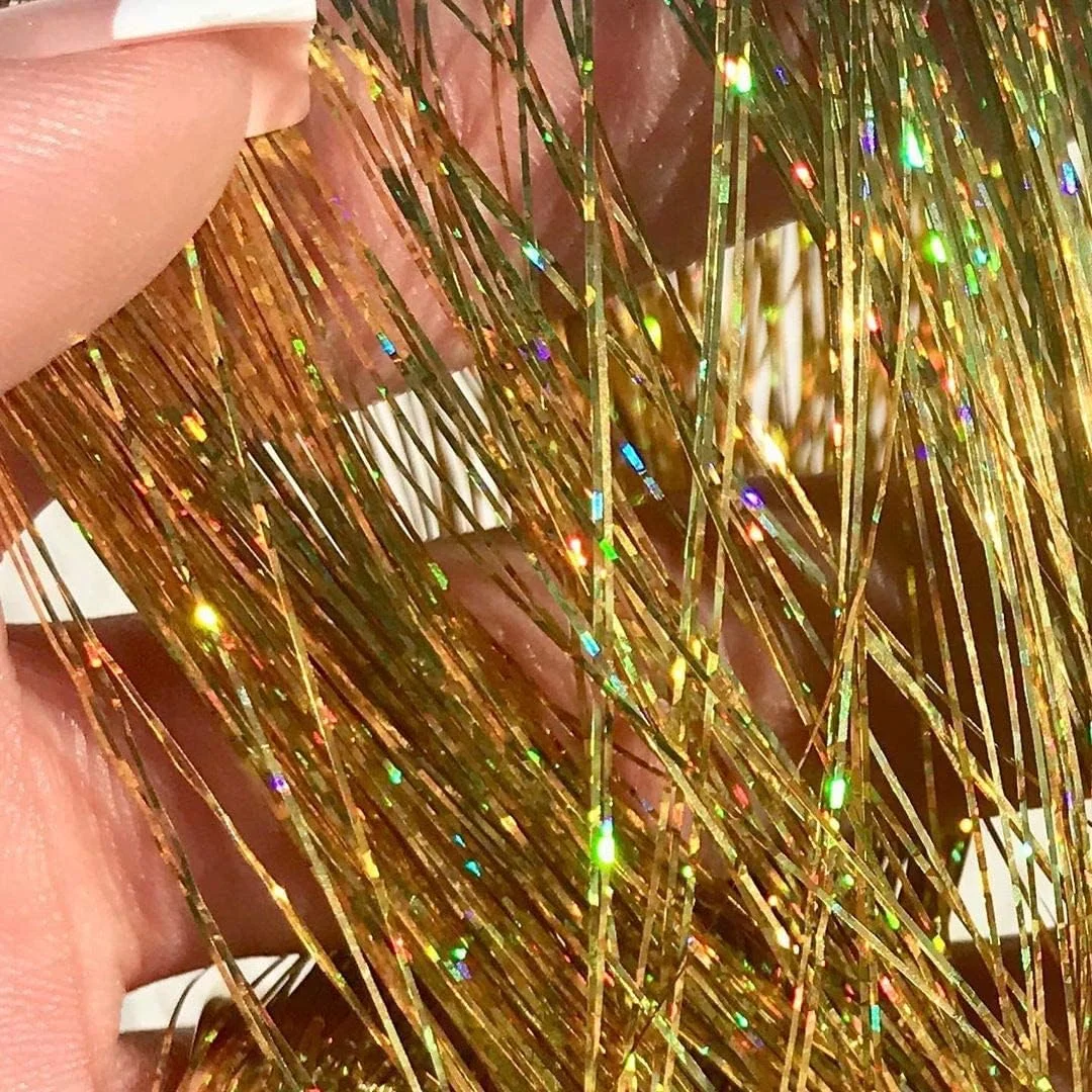 کیت موی براق ابریشمی DANSEE، 48 اینچ، 750 رشته، موی پری براق، درخشش مو، اکستنشن های براق، هایلایت های مهمانی، اکستنشن های زرق و برق دار، قطعات موی مصنوعی (طلایی)