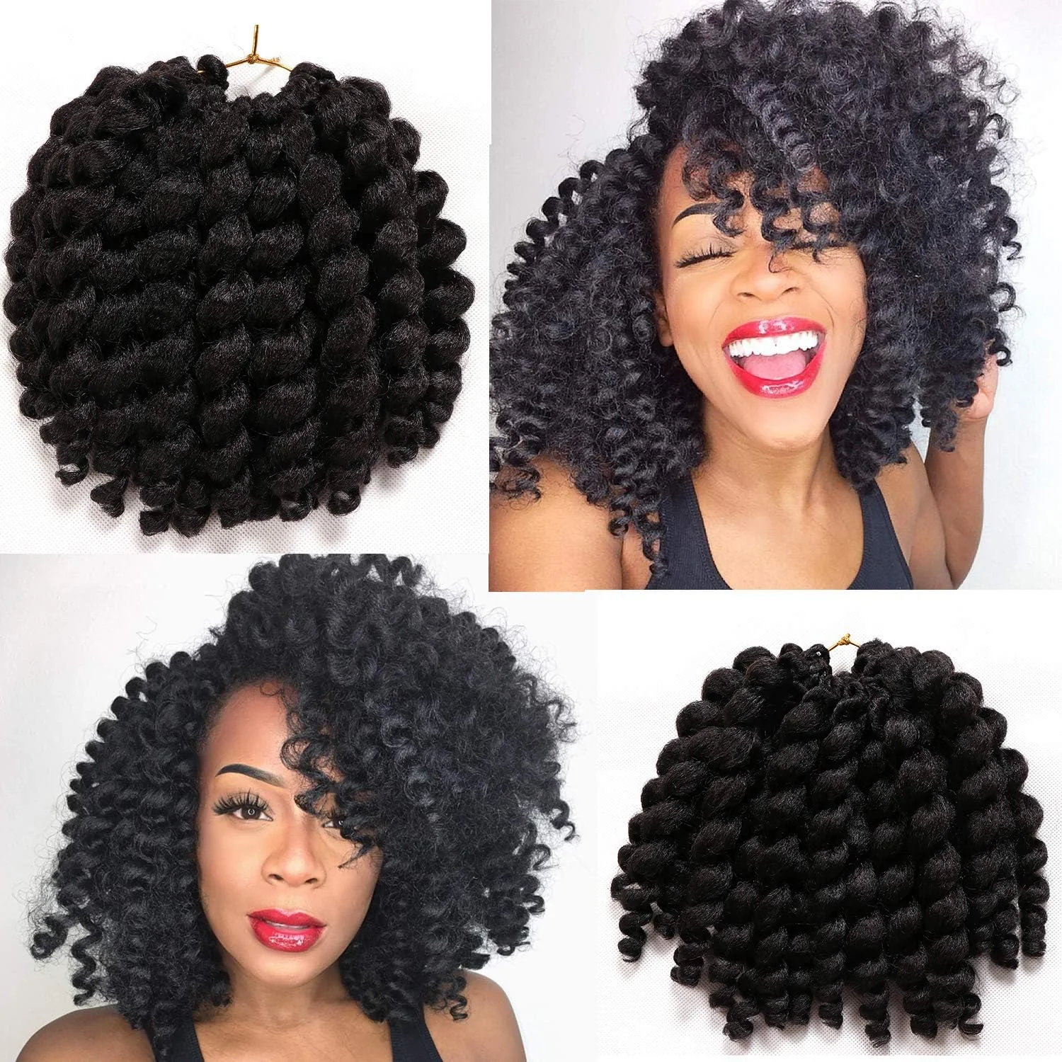 موهای بافت کروشه فر فری Jumpy Wand، 20 سانتی متر، 4 بسته، 22 رشته در هر بسته، موهای بافت کروشه Jamaican Bounce، موهای بافت کروشه فر فری (20 سانتی متر، 4 بسته، #1B)