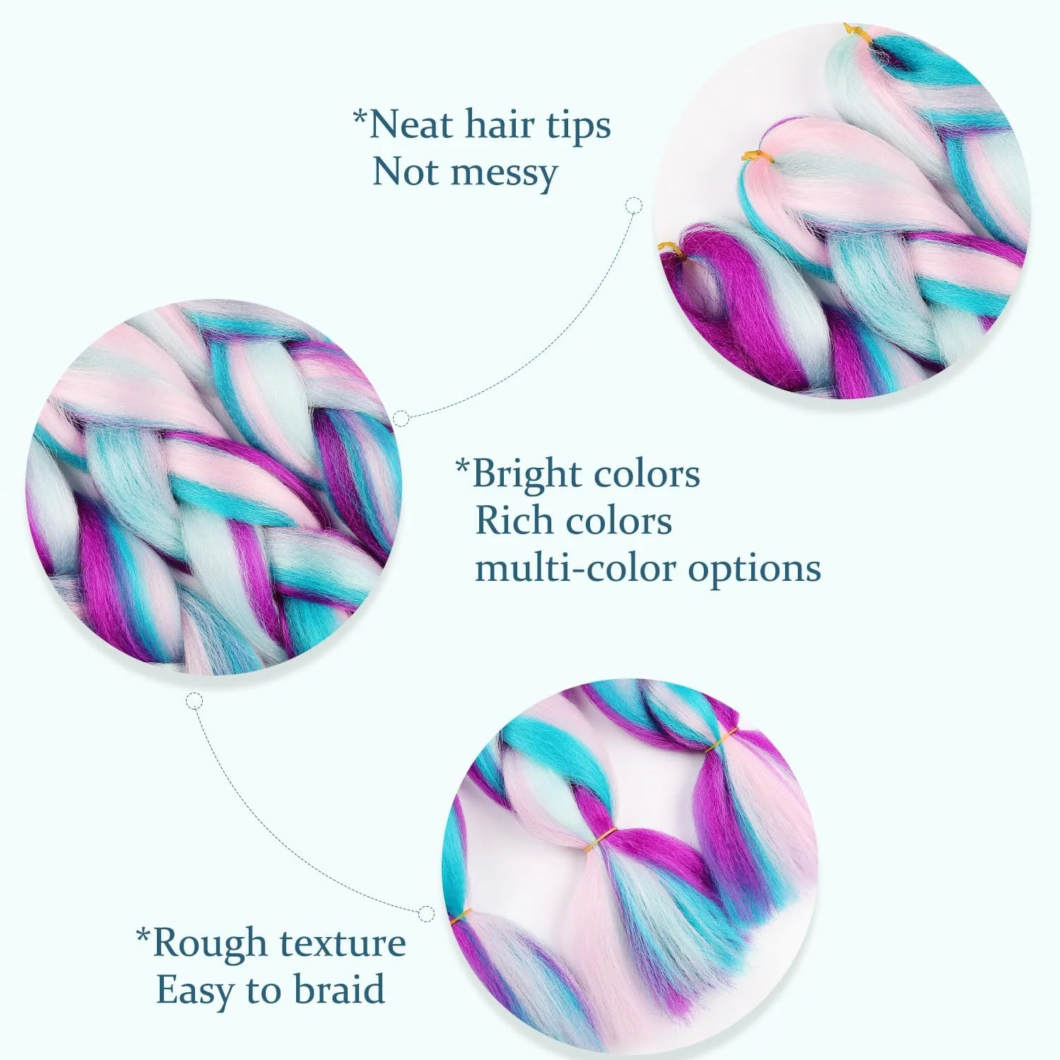 اکستنشن مو بافت رنگین کمانی از پیش کشیده شده، موی بافت چند رنگ 24 اینچ 3 عدد اکستنشن موی رنگی مصنوعی #صورتی-بنفش تیره-آبی-سبز اکستنشن مو بافت رنگین کمانی از پیش کشیده شده، موی بافت چند رنگ 24 اینچ 3 عدد اکستنشن موی رنگی مصنوعی #صورتی-بنفش تیره-آبی-سبز