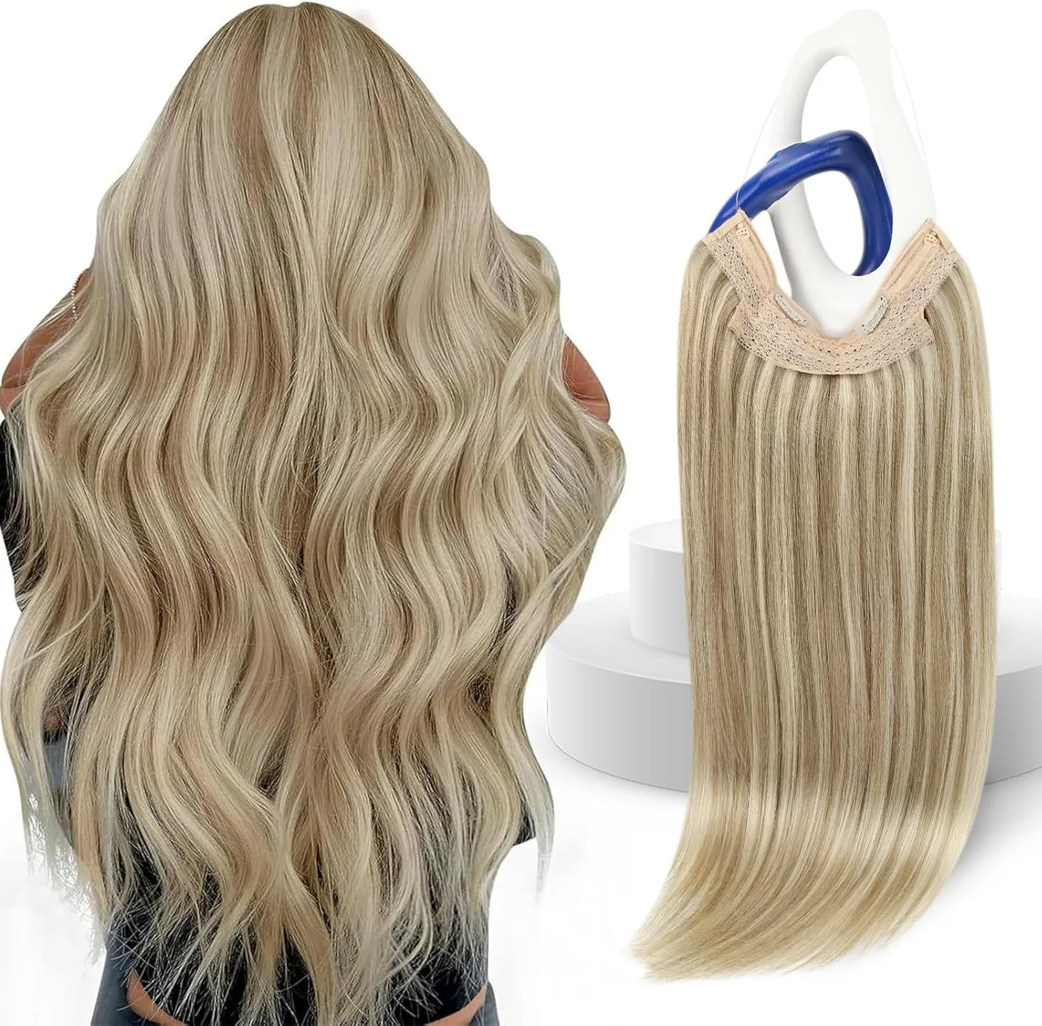 اکستنشن موی هاله ای سانی هیر، موی طبیعی بلوند طلایی هایلایت با بلوند متوسط، اکستنشن موی Remy، 18 اینچ، 80 گرم در هر بسته