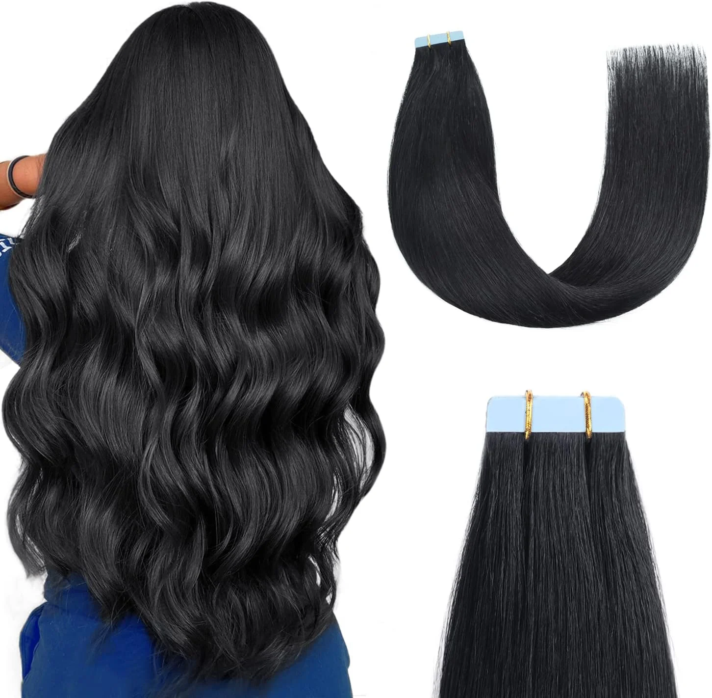 اکستنشن مو چسبی Sunya، موی طبیعی مشکی پرکلاغی، 30 سانتیمتر، چسبی صاف و ابریشمی، بافت پوست سر نامرئی، مشکی شماره 1، 40 گرم، 20 عدد در هر بسته