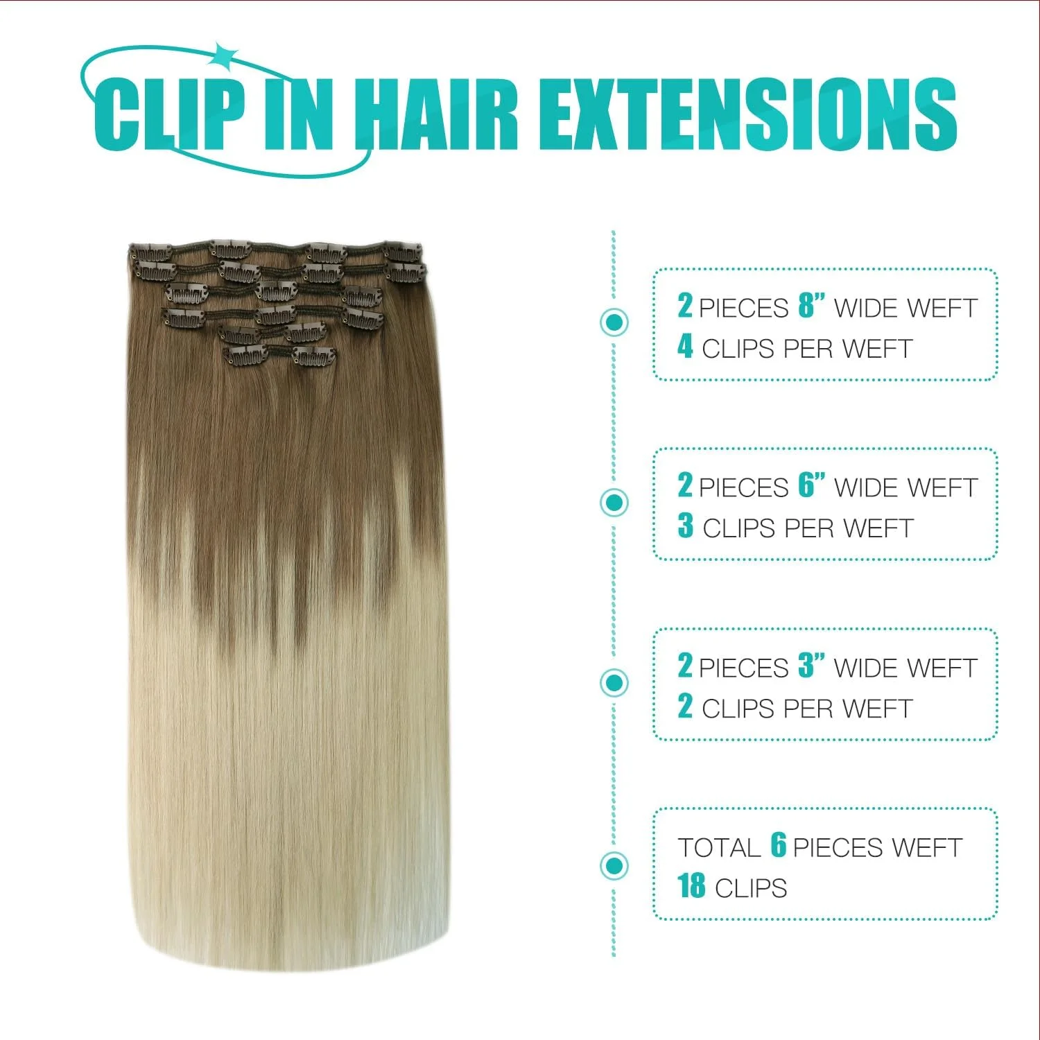 اکستنشن مو گیره ای آمبره بلوند، اکستنشن موی طبیعی گیره ای، قهوه ای روشن محو شونده به بلوند پلاتینی بالیاژ، بافت دولایه 18 اینچ 120 گرم 6 تکه (#8/60, 18 اینچ) اکستنشن مو گیره ای آمبره بلوند، اکستنشن موی طبیعی گیره ای، قهوه ای روشن محو شونده به بلوند پلاتینی بالیاژ، بافت دولایه 18 اینچ 120 گرم 6 تکه (#8/60, 18 اینچ)