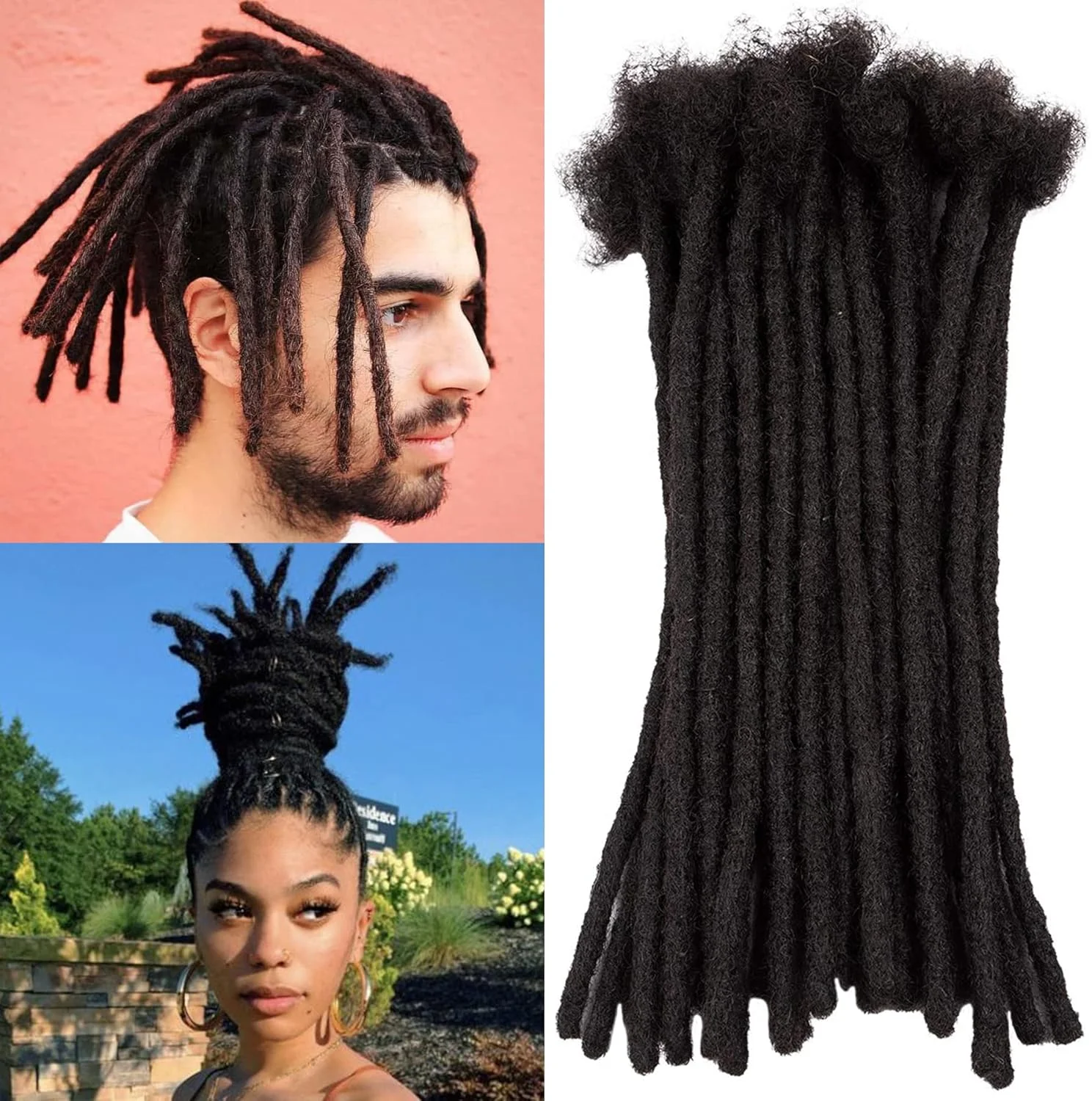 اکستنشن در dreadlock موی انسان با طول 20 سانتی متر، مشکی آفریقایی، 10 رشته، 0.8 سانتی متر، بافت موی قلاب بافی مد روز برای مردان/زنان (20 سانتی متر - 10 عدد، 1B)