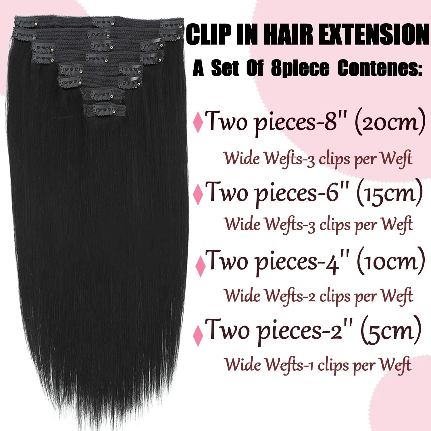 اکستنشن مو کلیپسی تاهیکی موی طبیعی مشکی پرکلاغی، اکستنشن موی طبیعی کلیپسی، اکستنشن موی طبیعی واقعی، ابریشمی صاف 120 گرم 8 تکه 60 سانتی متر