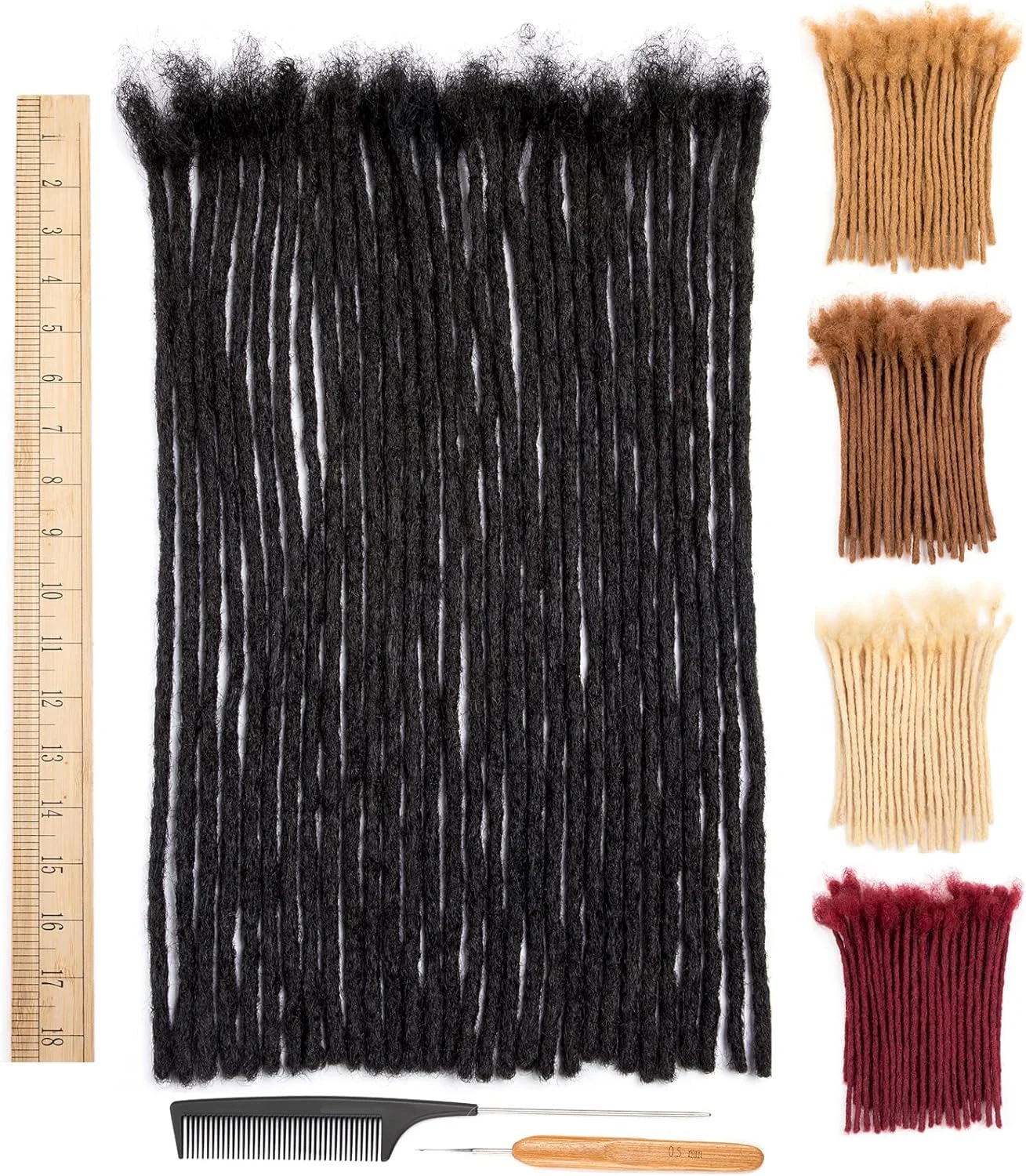 اکستنشن در dreadlock موی انسان طبیعی دایکسی، ضخامت 0.6 سانتی متر، 18 اینچ، 10 رشته، مناسب برای مردان/زنان، تمام سر، دست ساز، 0.24 اینچ، قابلیت رنگ و دکلره شدن، dreadlock نرم به همراه سوزن و شانه