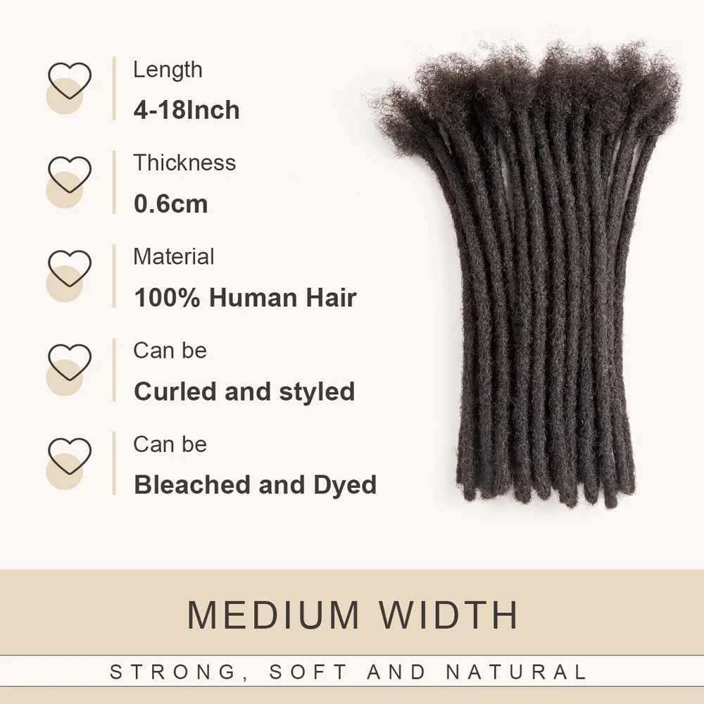 اکستنشن در dreadlock موی انسان طبیعی دایکسی، ضخامت 0.6 سانتی متر، 18 اینچ، 10 رشته، مناسب برای مردان/زنان، تمام سر، دست ساز، 0.24 اینچ، قابلیت رنگ و دکلره شدن، dreadlock نرم به همراه سوزن و شانه