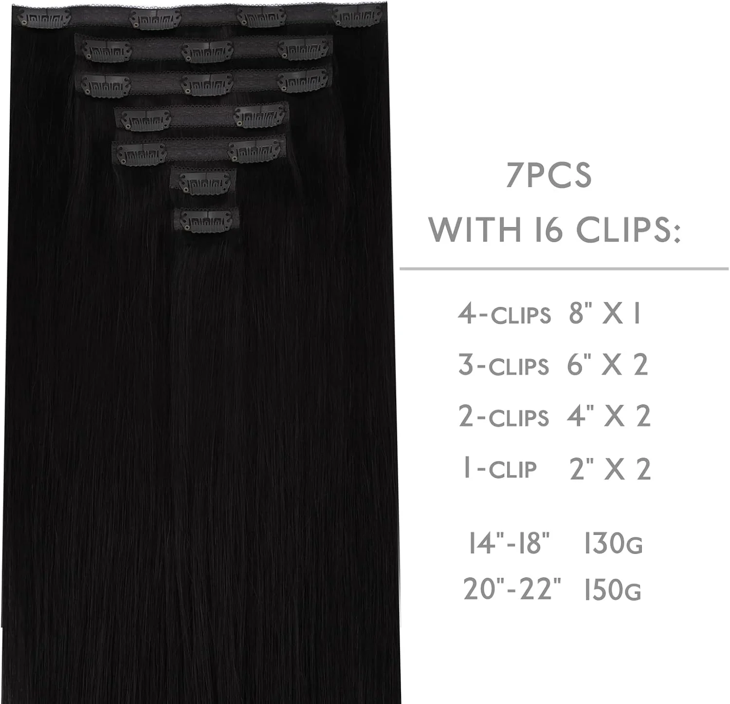 اکستنشن مو گیره ای بدون درز WENNALIFE Genius - 7 تکه فوق العاده نامرئی 50% نازک تر موی طبیعی - مشکی پرکلاغی