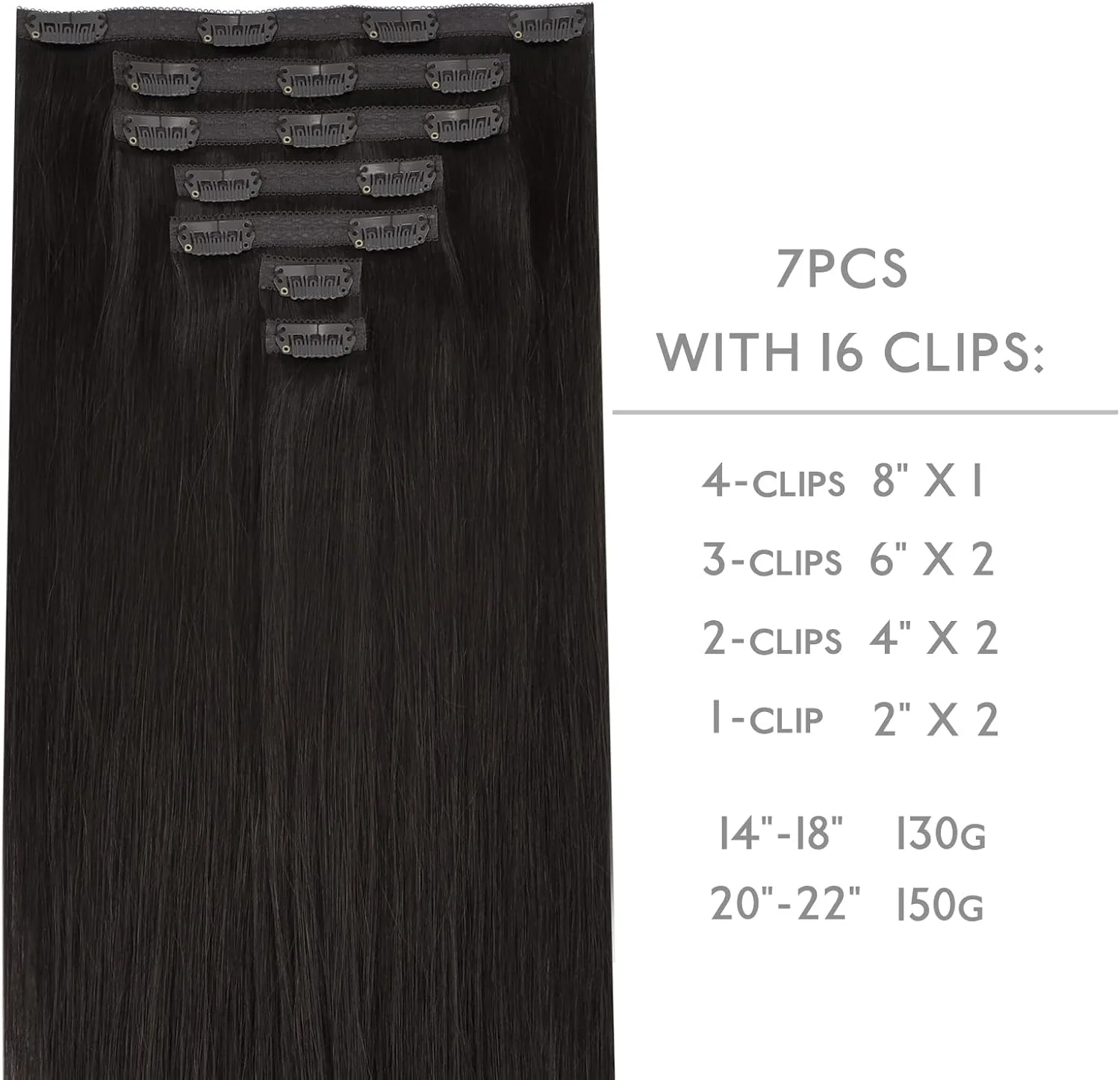 اکستنشن مو کلیپسی توری بدون درز WENNALIFE، موی طبیعی انسان، 7 تکه، فوق العاده نامرئی، 50% نازک تر، مشکی پرکلاغی طبیعی، موی ریمی 14 اینچ