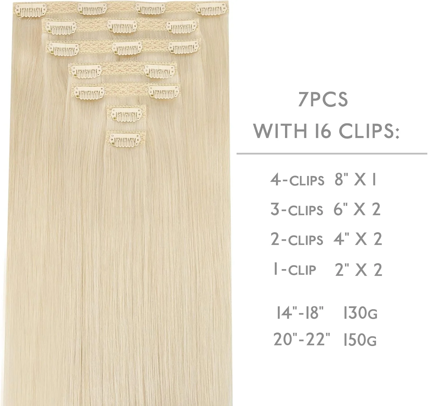 اکستنشن مو کلیپسی بدون درز WENNALIFE Genius، موی طبیعی، 150 گرم، 7 تکه، 20 اینچ، فوق العاده نامرئی، 50% نازک تر، اکستنشن موی کلیپسی بدون درز، موی بلوند پلاتینی، موی طبیعی