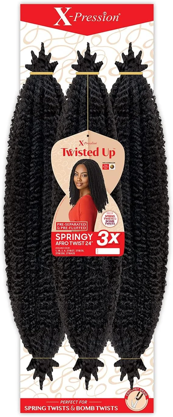 اکستنشن مو بافت X-Pression مدل Twisted Up 3X Springy Afro Twist سایز 24 اینچ (تک بسته، 2T1B/425)