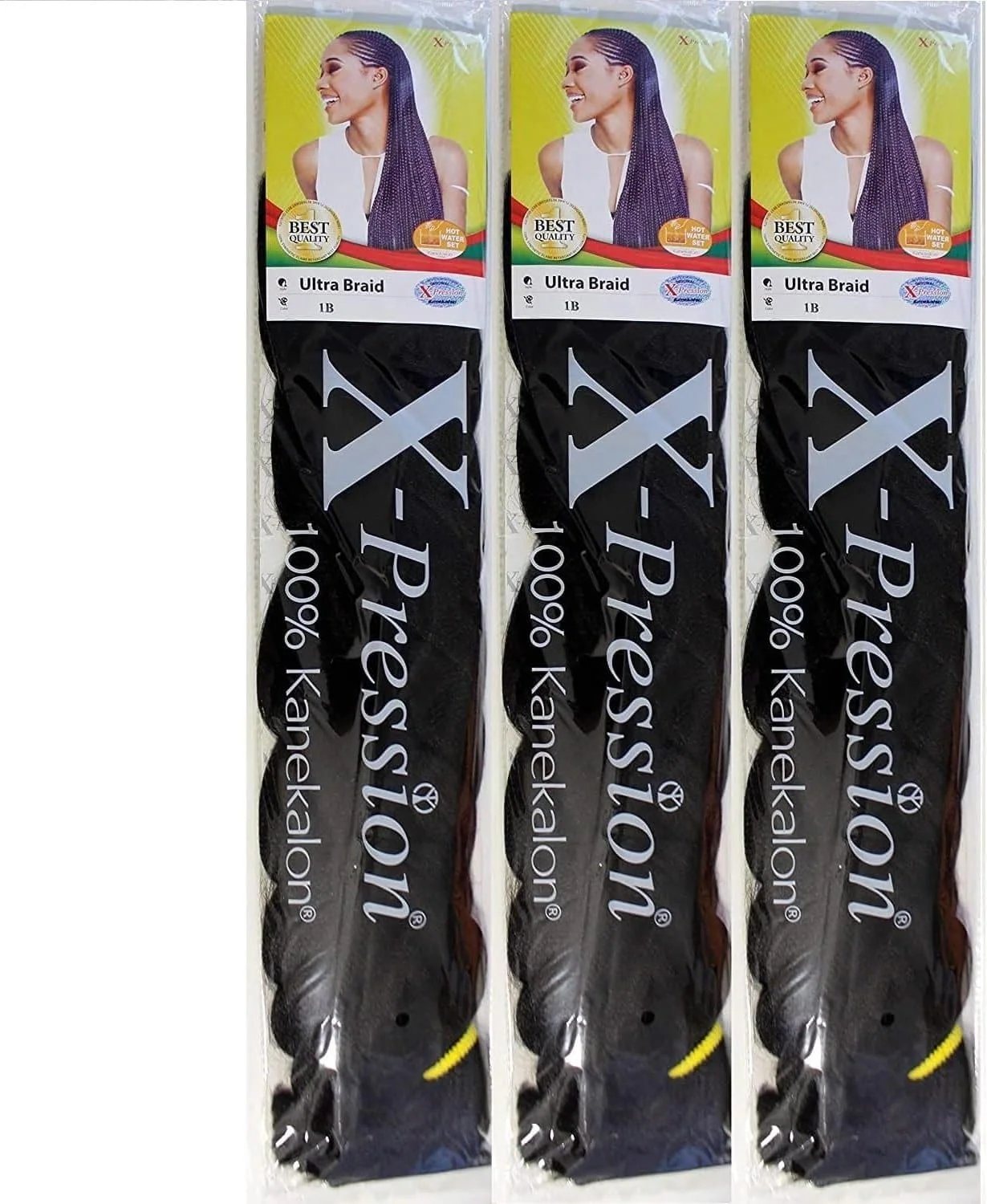 اکستنشن مو بافت X-pression مدل ULTRA BRAID، طول 82 اینچ، وزن 165 گرم در هر بسته (پیشنهاد 3 عددی)، رنگ 1