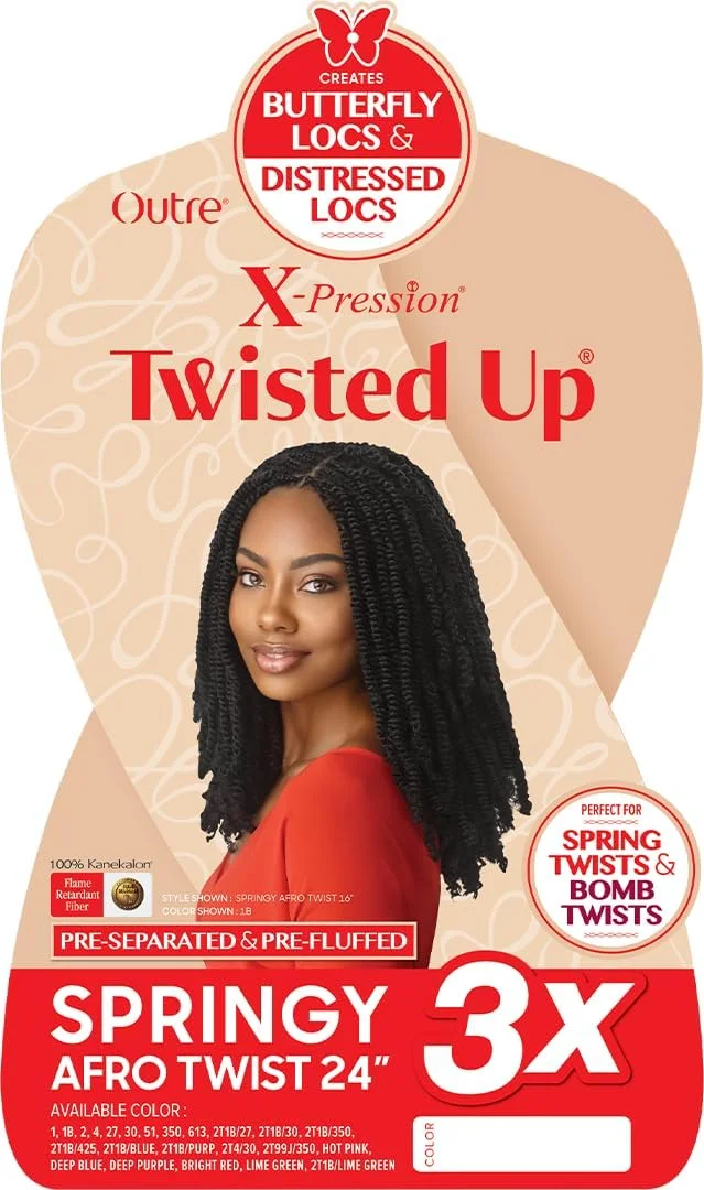 اکستنشن مو بافت آفرو فنری X-pression Outre Crochet Braids Twisted Up 3X، سایز 24 اینچ (تک بسته، رنگ 1B)