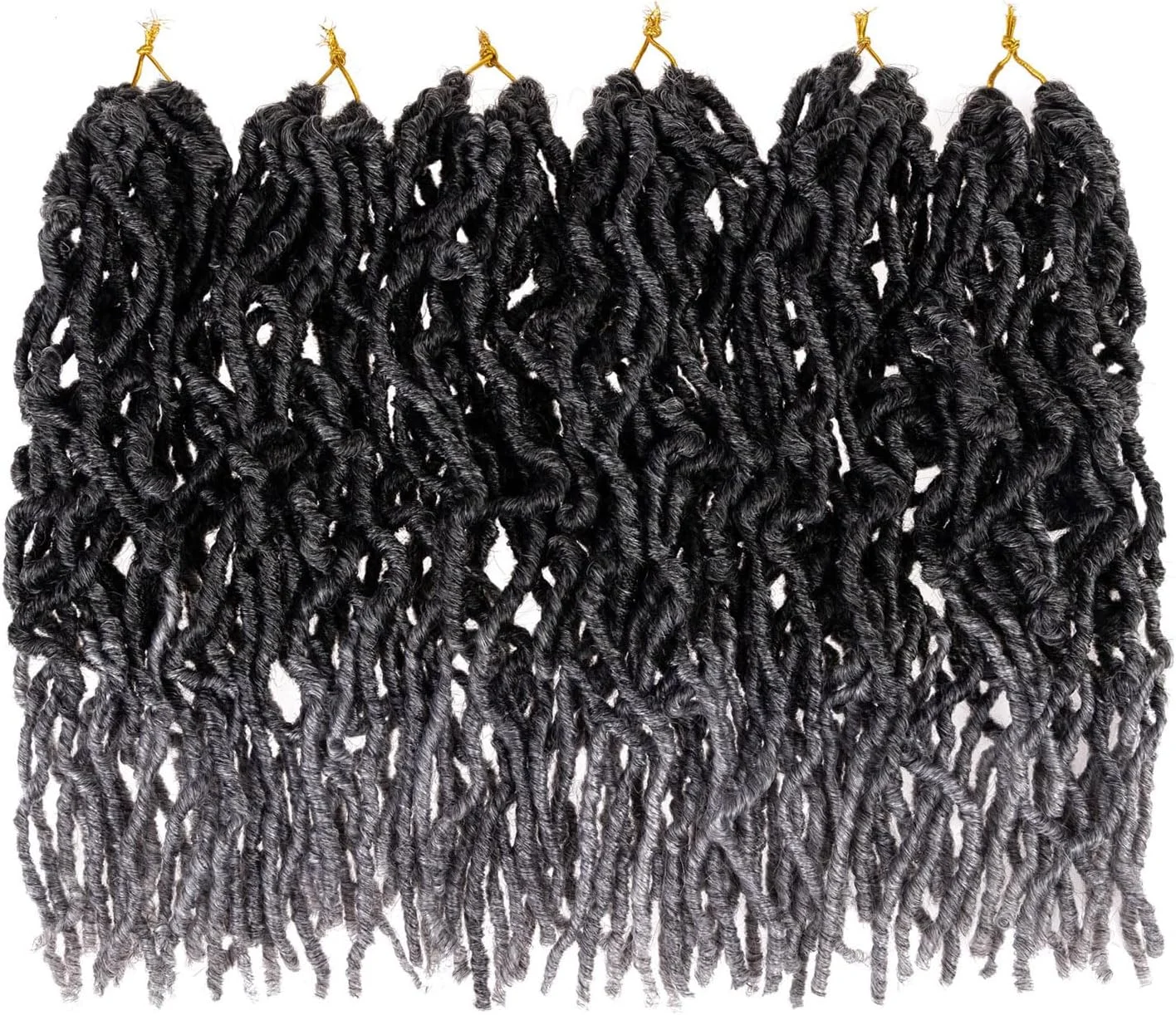 اکستنشن مو بافت مدل Nu Faux Locs از برند Xtrend، بسته 6 عددی، سایز 12 اینچ، از پیش حلقه شده، رنگ خاکستری، مدل Goddess Faux Locs، بافت موج دار Dreadlock