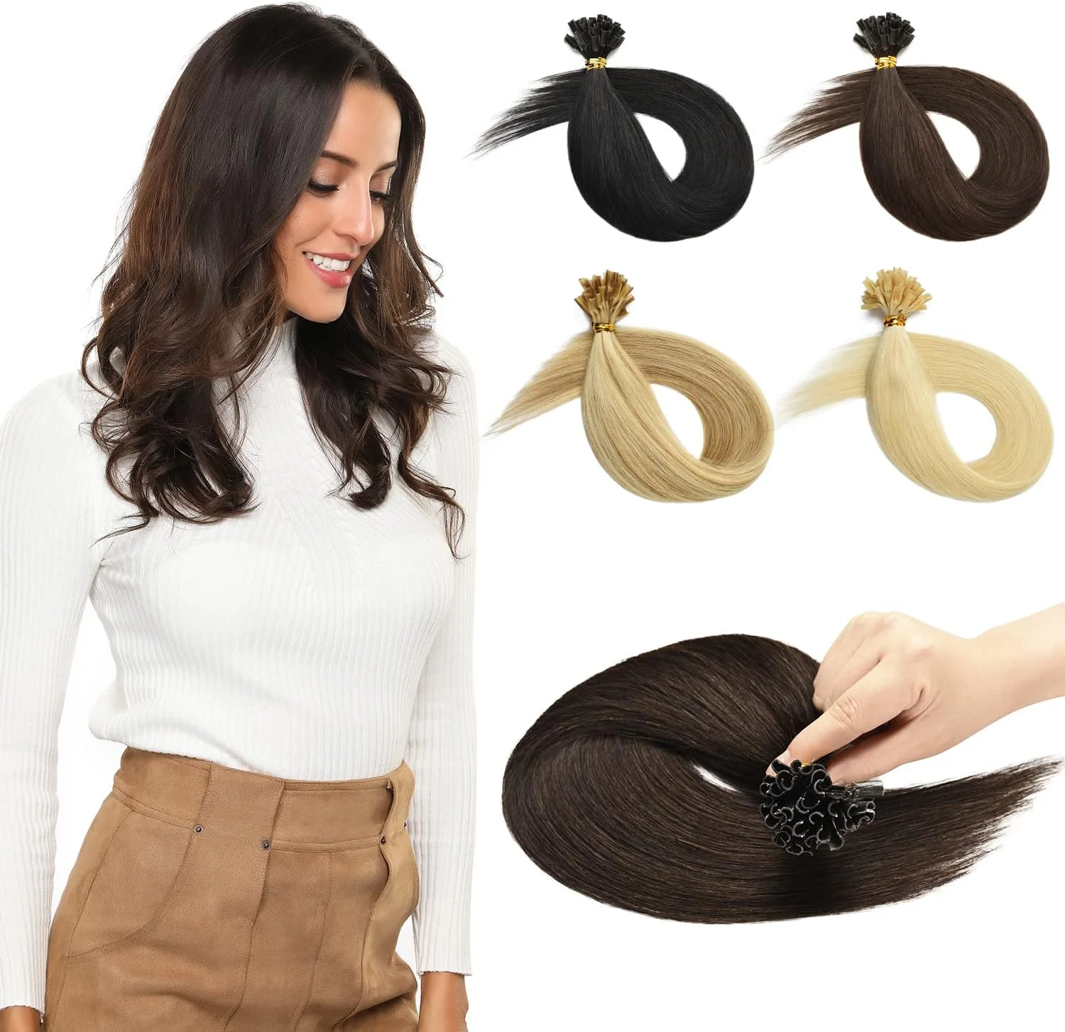 اکستنشن موی چسبی U Tip یامل، موی طبیعی انسان، 1 گرم در هر شاخه، نوک ناخنی کراتینی، 50 شاخه، 18 اینچ