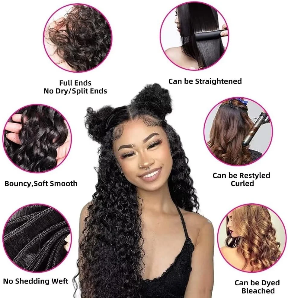 بسته موی انسان با بافت موج آب یاویدا، موی طبیعی برزیلی Remy، اکستنشن بافت موج آب 10 12 14 اینچ مشکی طبیعی