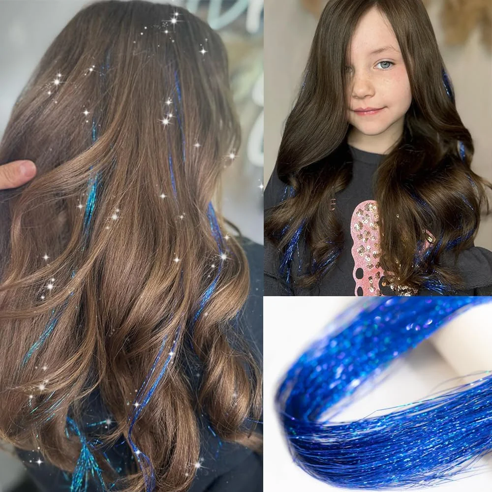 بسته ۱۲ تایی رشته های موی گیره دار رنگارنگ YDDM، رشته های موی کودکان برای اکستنشن موی براق گیره ای، رشته های موی رنگارنگ برای بافت مو، لوازم جانبی موی درخشان مهمانی برای زنان