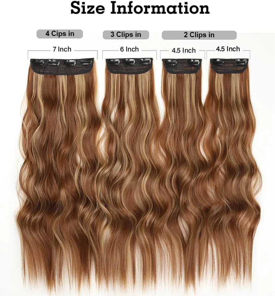 اکستنشن مو کلیپسی YDDM، اکستنشن موی موج دار با گیره، سر کامل، شبیه موی واقعی، گیره اکستنشن مو، اکستنشن کلیپسی ارزان، تکه موی مصنوعی برای زنان (20 اینچ، 4 تکه)