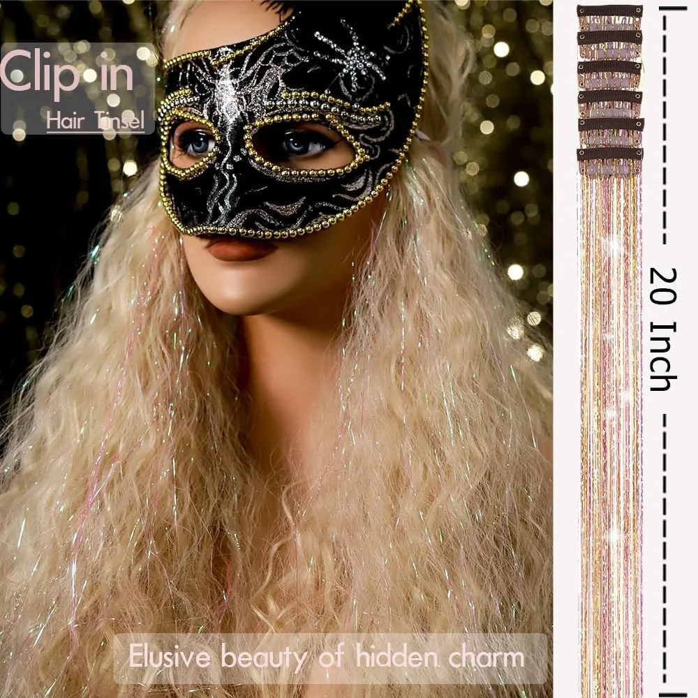 بسته ۱۲ تایی رشته های موی گیره دار رنگارنگ YDDM، رشته های موی کودکان برای اکستنشن موی براق گیره ای، رشته های موی رنگارنگ برای بافت مو، لوازم جانبی موی درخشان مهمانی برای زنان