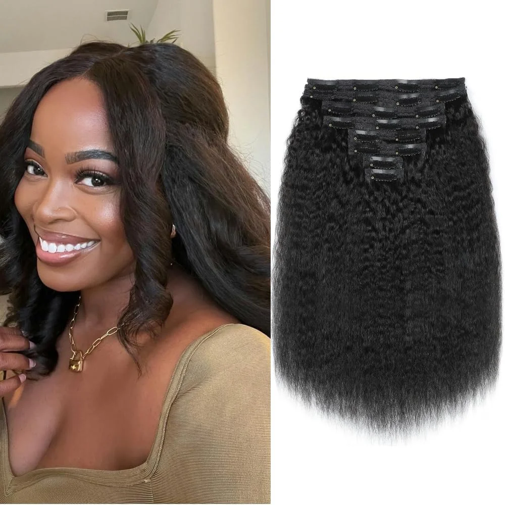 اکستنشن موی کلیپسی صاف YDDM، 30.5 سانتی متر، 120 گرم، 8 تکه، اکستنشن موی مشکی طبیعی، موی کلیپسی، اکستنشن موی طبیعی