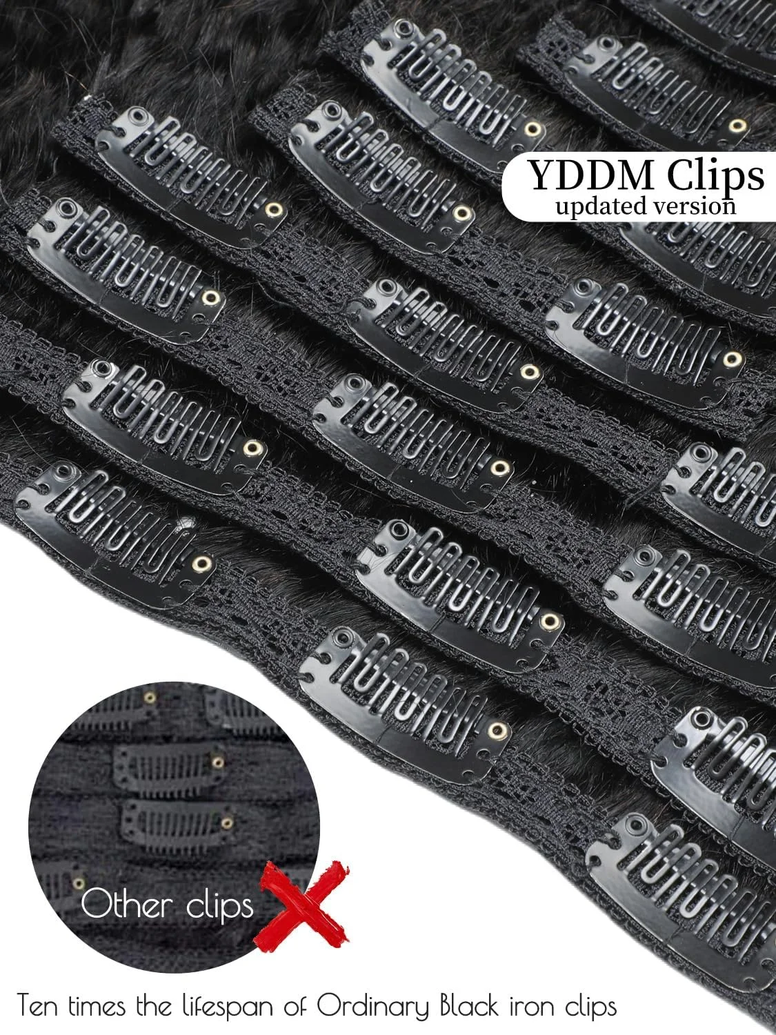 اکستنشن موی کلیپسی صاف YDDM، 30.5 سانتی متر، 120 گرم، 8 تکه، اکستنشن موی مشکی طبیعی، موی کلیپسی، اکستنشن موی طبیعی