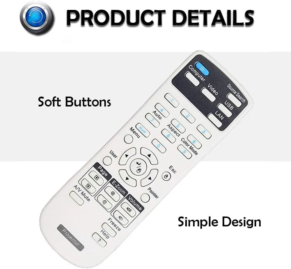 ریموت کنترل جایگزین برای پروژکتورهای اپسون | سازگار با BrightLink 675Wi+/680Wi/685Wi+/695Wi+/696Ui/710Ui | PowerLite 670/675W/680/685W/700U | Home Cinema LS100 | کنترلر مادون قرمز ریموت کنترل جایگزین برای پروژکتورهای اپسون | سازگار با BrightLink 675Wi+/680Wi/685Wi+/695Wi+/696Ui/710Ui | PowerLite 670/675W/680/685W/700U | Home Cinema LS100 | کنترلر مادون قرمز