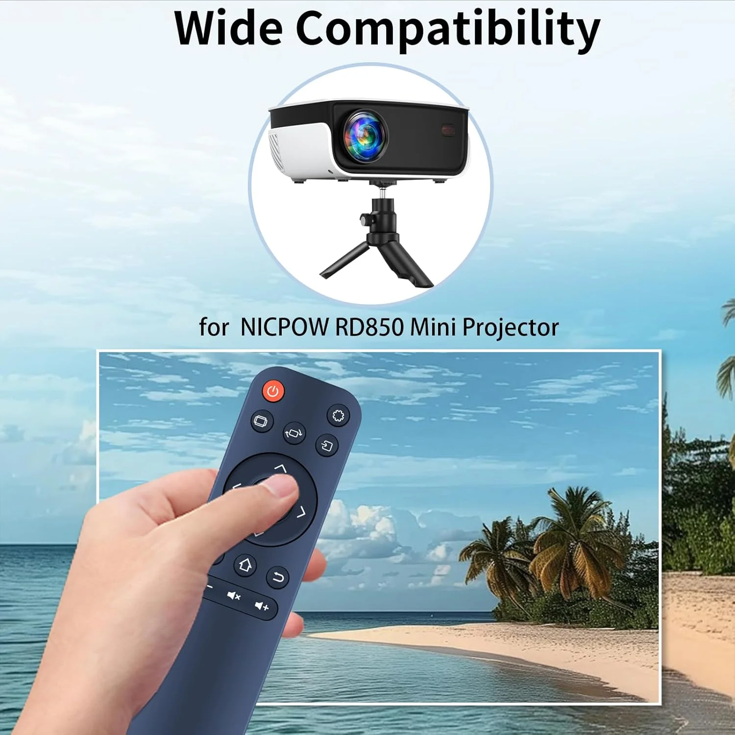 ریموت کنترل جایگزین RETROSUN سازگار با پروژکتور مینی NICPOW RD850، برای پروژکتور فیلم قابل حمل در فضای باز HAPPRUN Native 1080P ریموت کنترل جایگزین RETROSUN سازگار با پروژکتور مینی NICPOW RD850، برای پروژکتور فیلم قابل حمل در فضای باز HAPPRUN Native 1080P