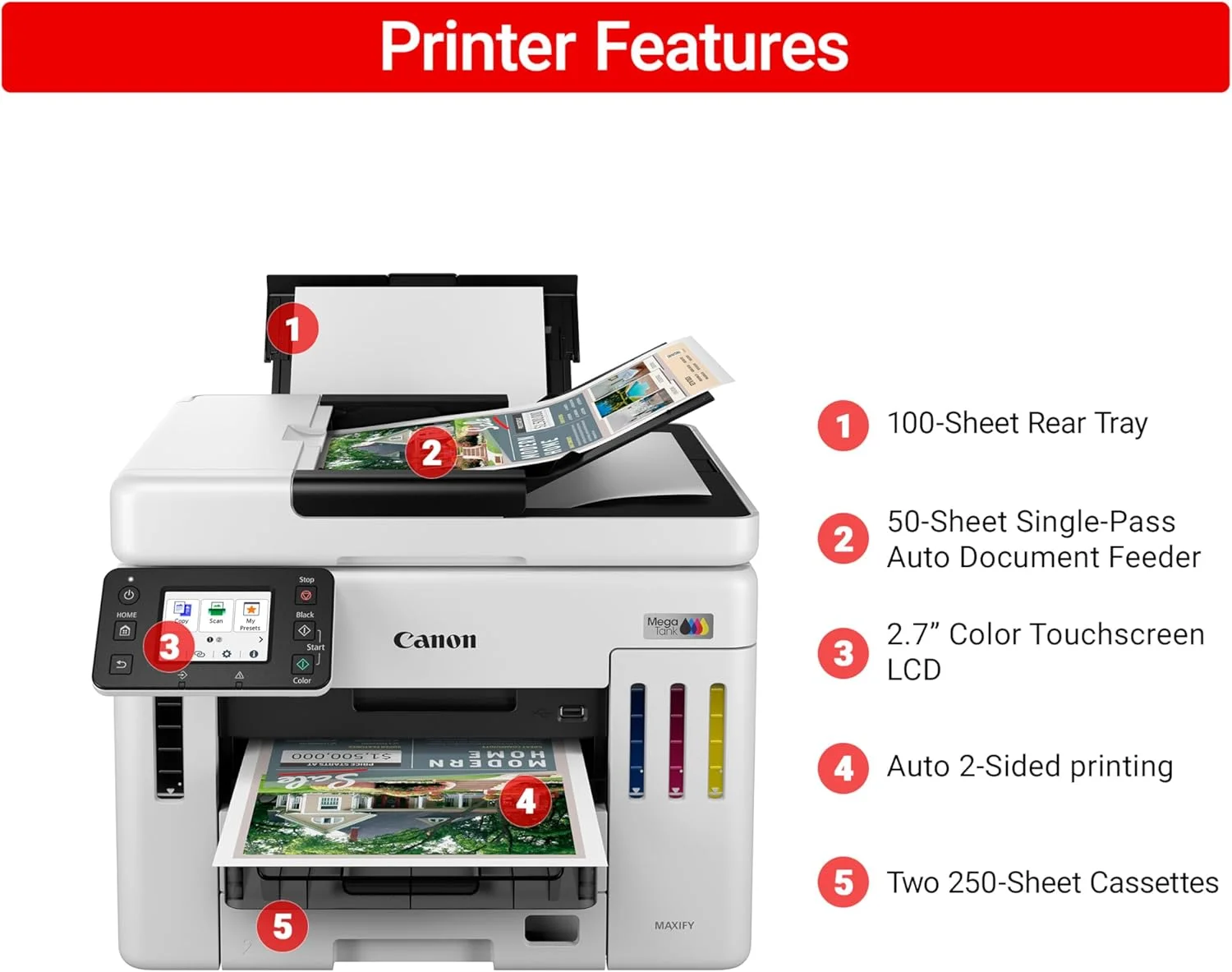 پرینتر چندکاره بی سیم کانن مدل Megatank GX7120، چاپ، کپی، اسکن و فکس با صفحه لمسی 2.7 اینچی LCD و تغذیه خودکار اسناد، سفید پرینتر چندکاره بی سیم کانن مدل Megatank GX7120، چاپ، کپی، اسکن و فکس با صفحه لمسی 2.7 اینچی LCD و تغذیه خودکار اسناد، سفید