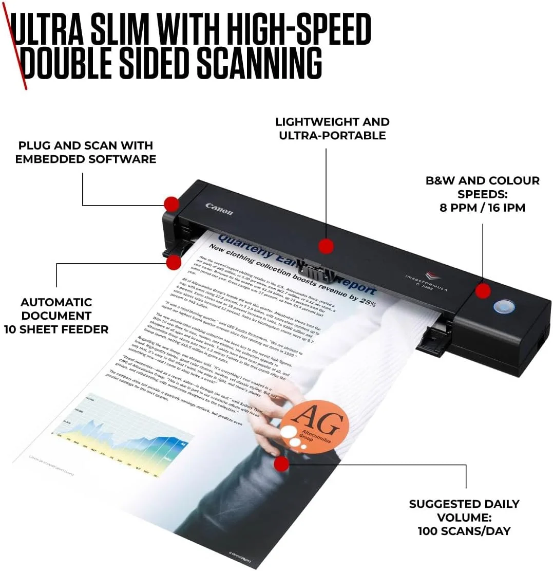 اسکنر اسناد قابل حمل A4 کانن P-208II، اسکنر اسناد موبایل USB دو طرفه، اسکن دو طرفه، اسکنر خانگی، Plug & Play، تغذیه کننده خودکار اسناد 10 برگی، ویندوز/مک - مشکی اسکنر اسناد قابل حمل A4 کانن P-208II، اسکنر اسناد موبایل USB دو طرفه، اسکن دو طرفه، اسکنر خانگی، Plug & Play، تغذیه کننده خودکار اسناد 10 برگی، ویندوز/مک - مشکی