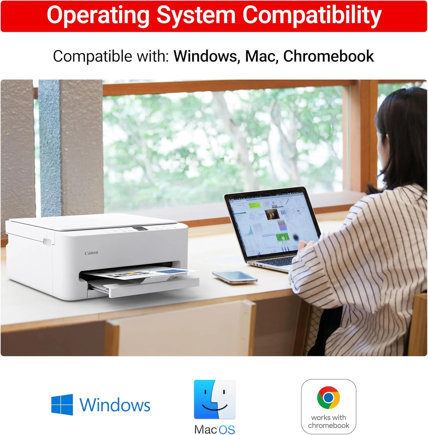 پرینتر جوهرافشان رنگی بی سیم Canon PIXMA TS6520 برای چاپ دورو، سفید - پرینتر خانگی با قابلیت کپی/اسکنر، صفحه نمایش OLED 1.42 اینچی، پنل کنترل بصری، طراحی جمع و جور