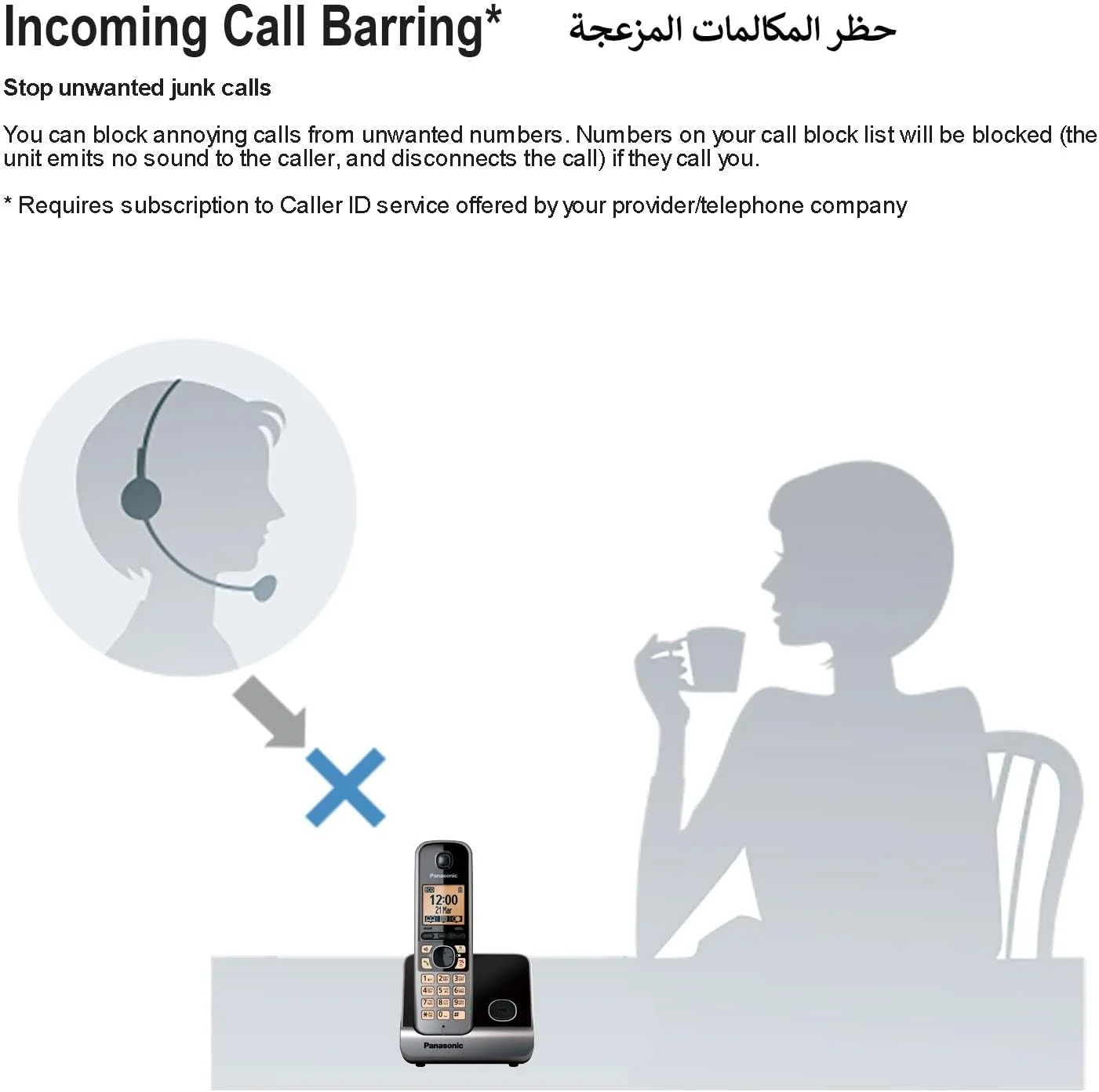 تلفن بی سیم دیجیتال پاناسونیک با قابلیت مسدود کردن تماس، پشتیبانی از زبان عربی، 1 گوشی، دارای تاییدیه امارات متحده عربی - مدل KX-TG6711UE1 (مشکی) تلفن بی سیم دیجیتال پاناسونیک با قابلیت مسدود کردن تماس، پشتیبانی از زبان عربی، 1 گوشی، دارای تاییدیه امارات متحده عربی - مدل KX-TG6711UE1 (مشکی)