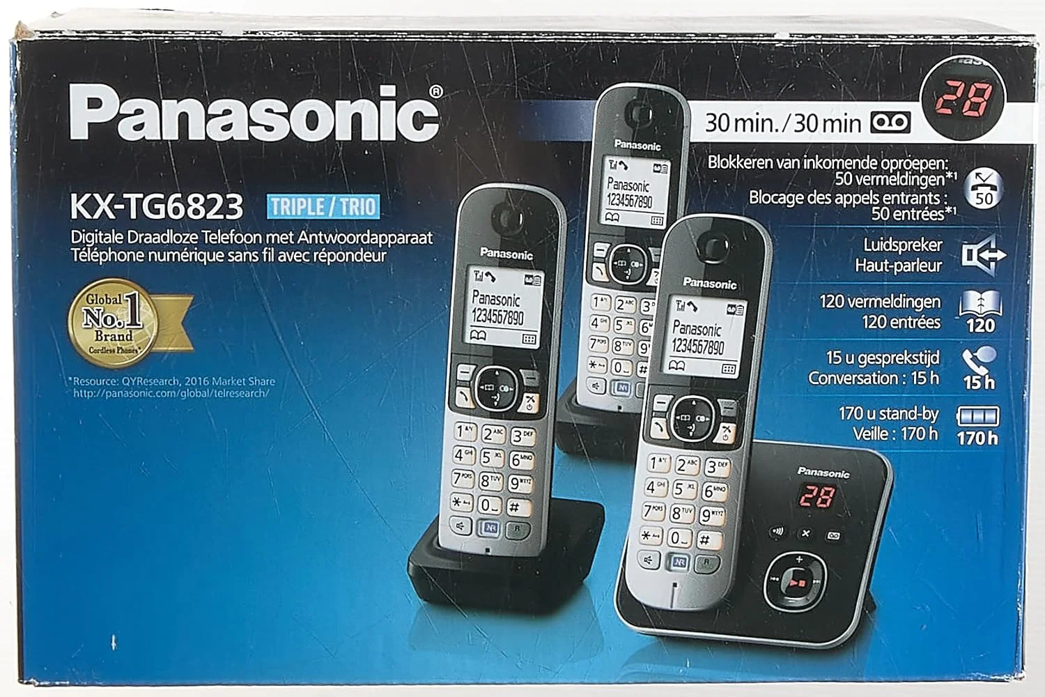 تلفن بی سیم پاناسونیک KX-TG6823، مشکی، دارای پیغام گیر دیجیتال، صفحه نمایش LCD 1.8 اینچی، نمایشگر شماره تماس گیرنده، حافظه 120 نام و شماره، 30 دقیقه ضبط صدا، هندزفری تلفن بی سیم پاناسونیک KX-TG6823، مشکی، دارای پیغام گیر دیجیتال، صفحه نمایش LCD 1.8 اینچی، نمایشگر شماره تماس گیرنده، حافظه 120 نام و شماره، 30 دقیقه ضبط صدا، هندزفری