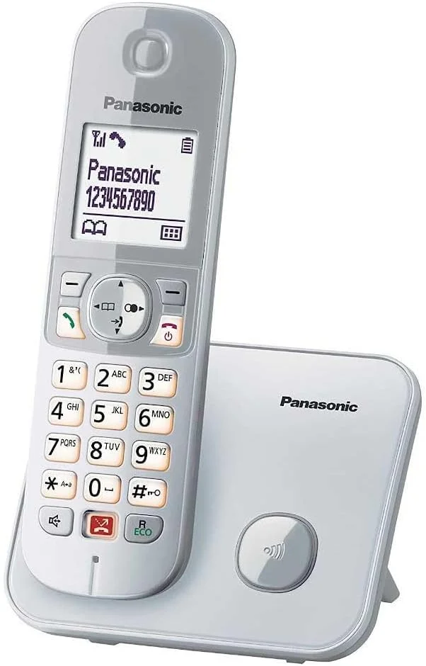 تلفن بی سیم دیجیتال پاناسونیک مدل KX-TG6851SPS به همراه یک گوشی، مسدود کننده شناسه تماس گیرنده، زنگ دسته تماس آزاردهنده، صفحه نمایش LCD، صفحه کلید روشن، نقره ای