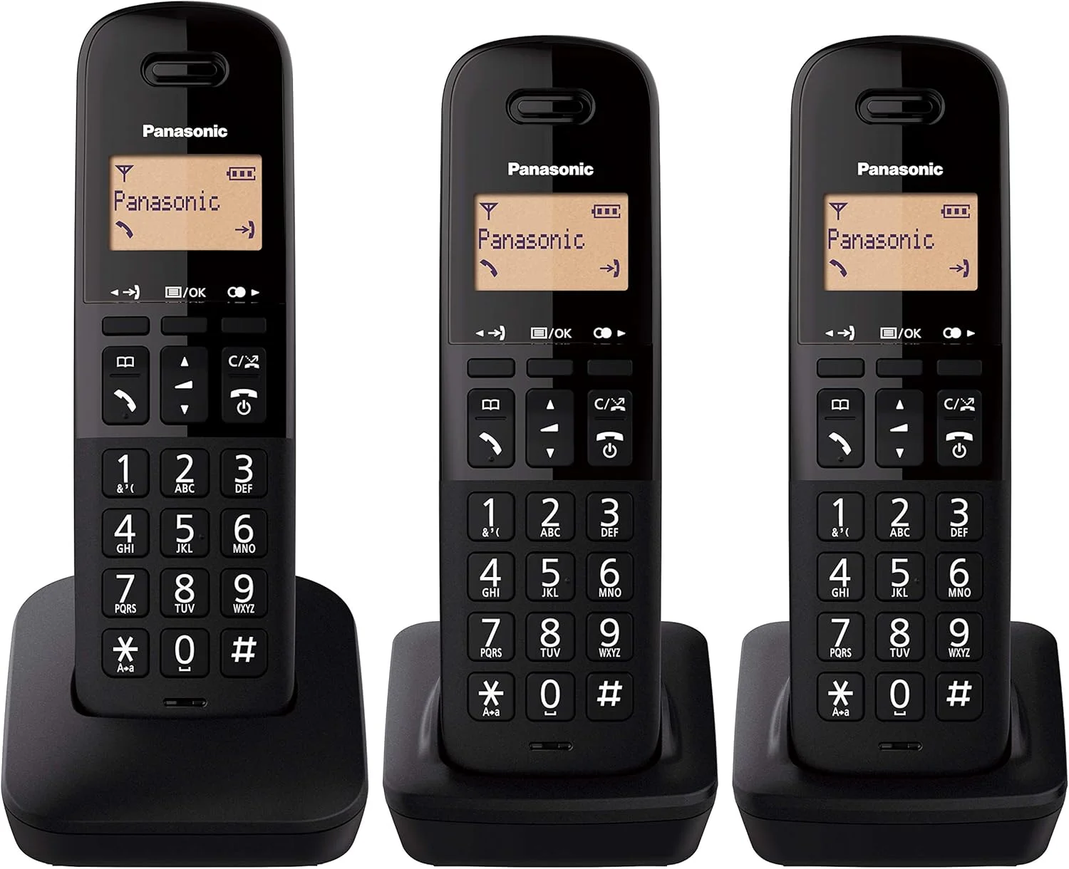 تلفن بی سیم پاناسونیک مدل KX-TGB613EB DECT با قابلیت مسدود کردن تماس های مزاحم و گوشی های مقاوم در برابر ضربه (بسته سه گوشی) - مشکی
