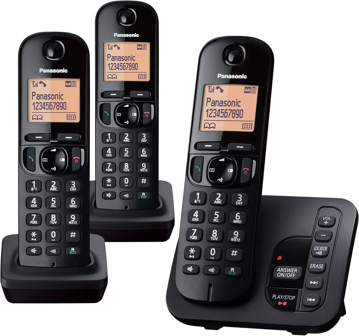 تلفن بی سیم پاناسونیک مدل KX-TGC223EB DECT با منشی تلفنی، صفحه نمایش 1.6 اینچی با نور پس زمینه خوانا، مسدود کننده تماس های مزاحم، بلندگوی هندزفری، حالت ECO - مشکی، بسته سه گوشی تلفن بی سیم پاناسونیک مدل KX-TGC223EB DECT با منشی تلفنی، صفحه نمایش 1.6 اینچی با نور پس زمینه خوانا، مسدود کننده تماس های مزاحم، بلندگوی هندزفری، حالت ECO - مشکی، بسته سه گوشی