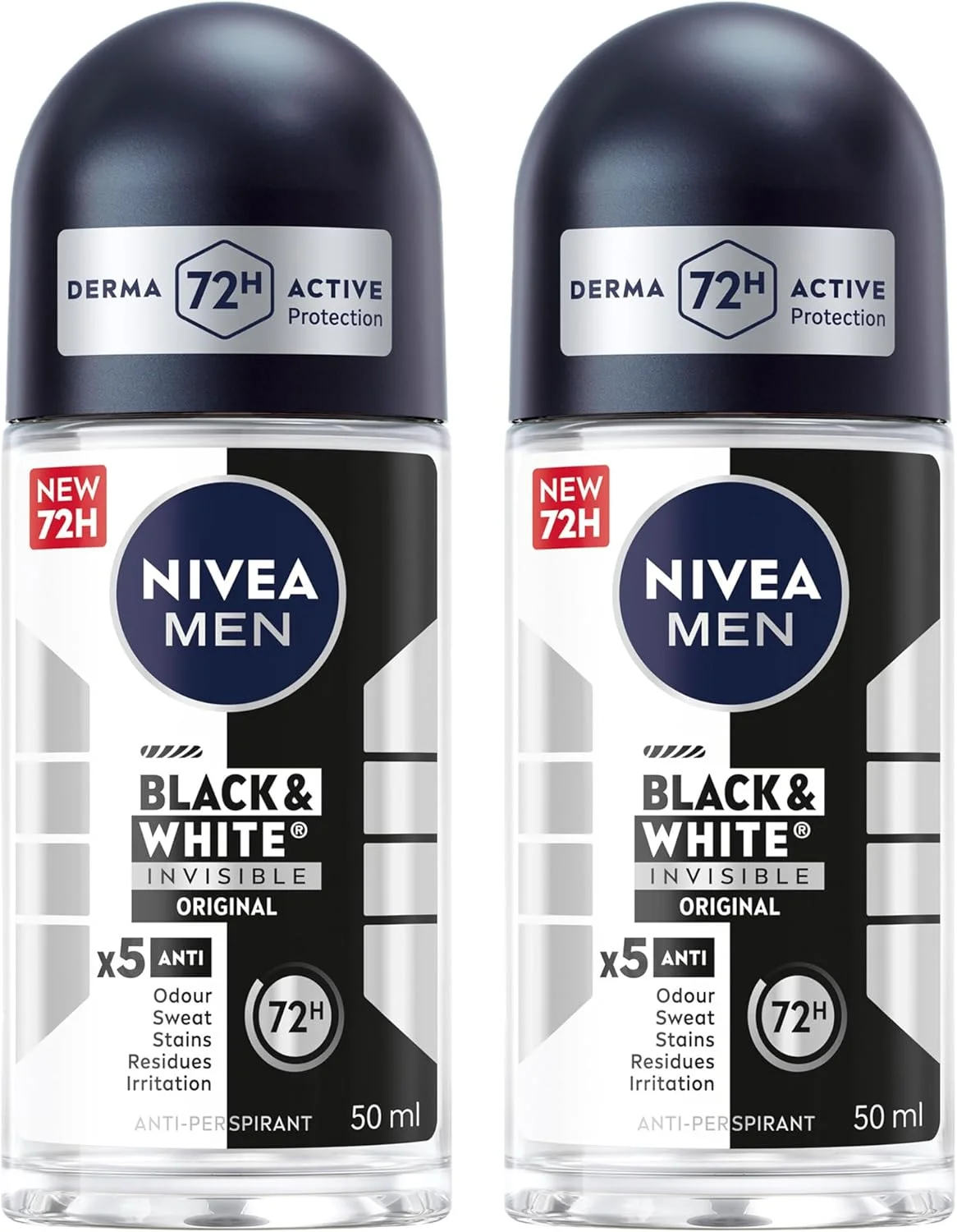 رول ضد تعریق مردانه نیوآ، محافظت نامرئی مشکی و سفید اورجینال، 2x50 میلی لیتر