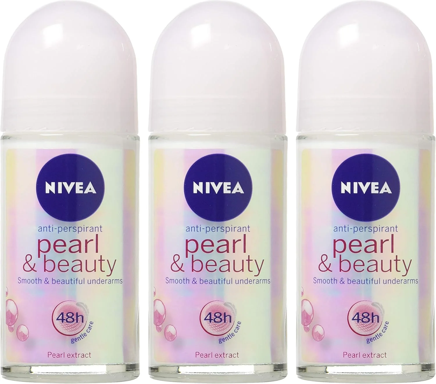 (بسته 3 عددی) نیوآ PEARL & BEAUTY، رول ضد تعریق و خوشبو کننده بدن زنانه. محافظت 48 ساعته در برابر خیسی زیر بغل. (بسته 3 عددی، 50 میلی لیتر در هر بطری)