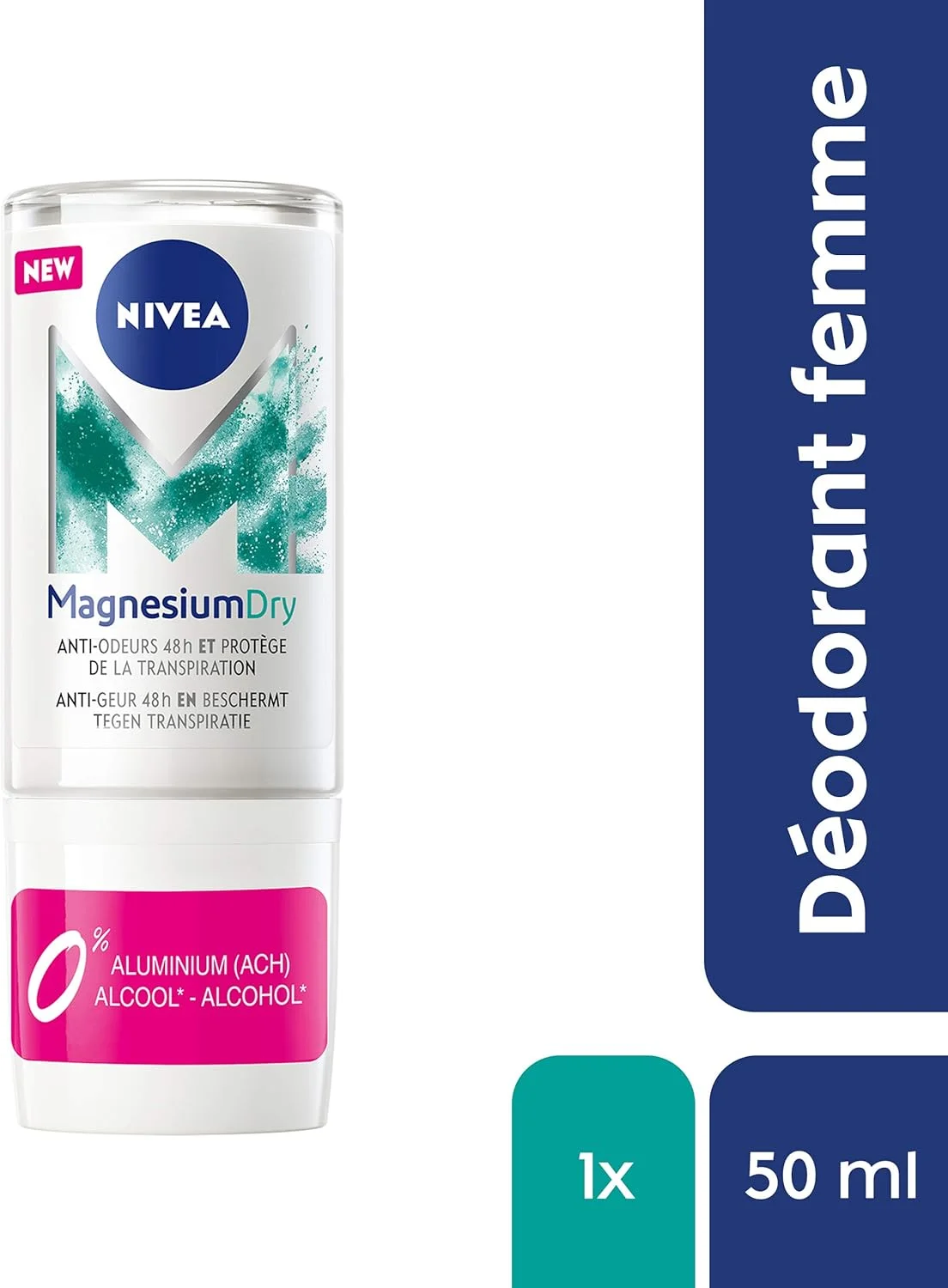 دئودورانت رولی زنانه نیوآ Magnesium Dry Fresh (۱ x ۵۰ میلی لیتر)، ضد تعریق بدون نمک آلومینیوم، حس تازگی، ۴۸ ساعته