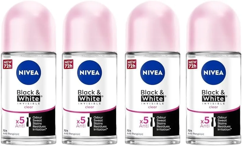 رول ضد تعریق زنانه نیوآ، محافظت نامرئی مشکی و سفید اورجینال، 2 عدد 50 میلی لیتر (بسته 2 عددی)