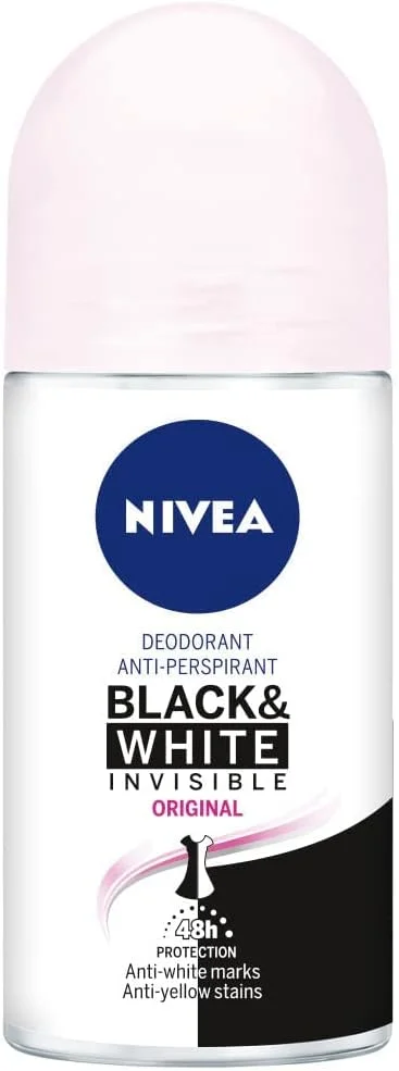 رول ضد تعریق زنانه نیوآ Black & White Invisible Original بسته 6 عددی (6 x 50 میلی لیتر)، محافظت از پوست نرم با رایحه ملایم، محافظت از لباس
