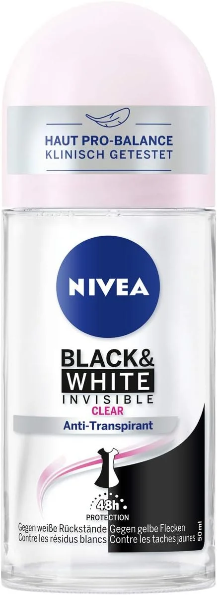 رول ضد تعریق زنانه نیوآ مدل Black & White Invisible حجم 50 میل