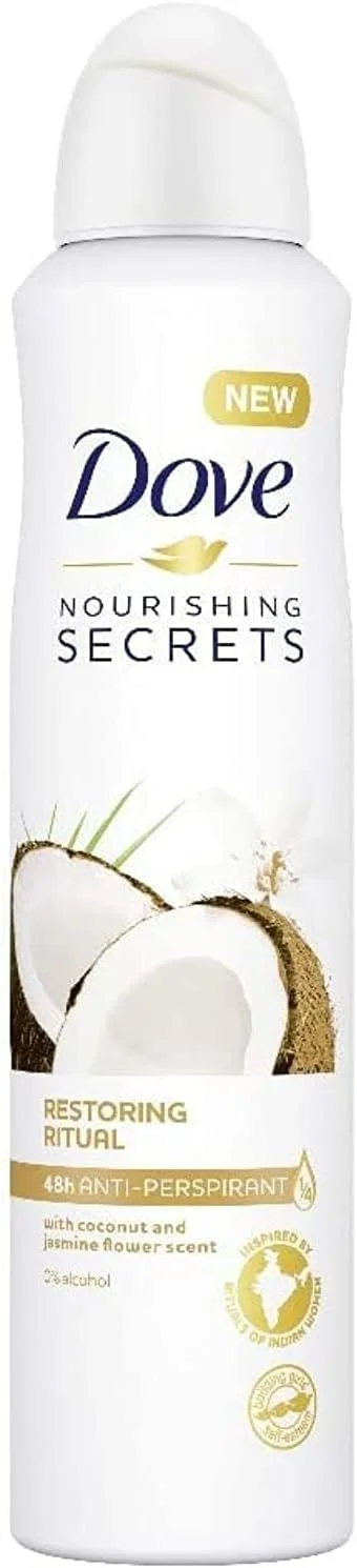 اسپری ضد تعریق زنانه داو، محافظت طولانی مدت در برابر بوی نامطبوع بدن، سازگار با پوست، بدون الکل، بدون پارابن، 250 میلی لیتر (نارگیل و گل یاس)