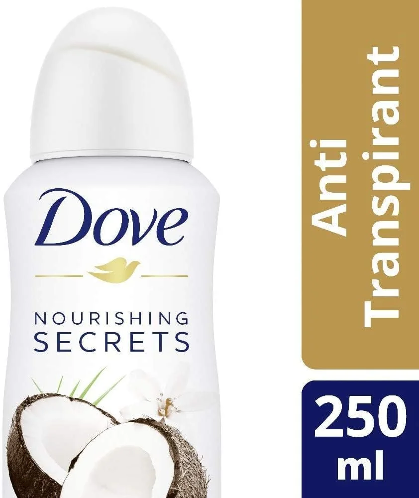 اسپری ضد تعریق زنانه داو، محافظت طولانی مدت در برابر بوی نامطبوع بدن، سازگار با پوست، بدون الکل، بدون پارابن، 250 میلی لیتر (نارگیل و گل یاس)