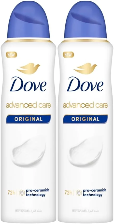 اسپری ضد تعریق زنانه داو Advanced Care، رایحه اصلی، محافظت 72 ساعته در برابر عرق و بو و مرطوب کننده با فناوری Pro-Ceramide، 150 میلی لیتر x 2