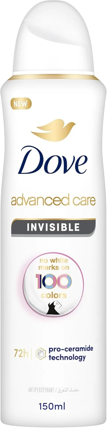 اسپری ضد تعریق زنانه داو Advanced Care، نامرئی، بدون ایجاد لک سفید روی 100 رنگ، 150 میلی لیتر