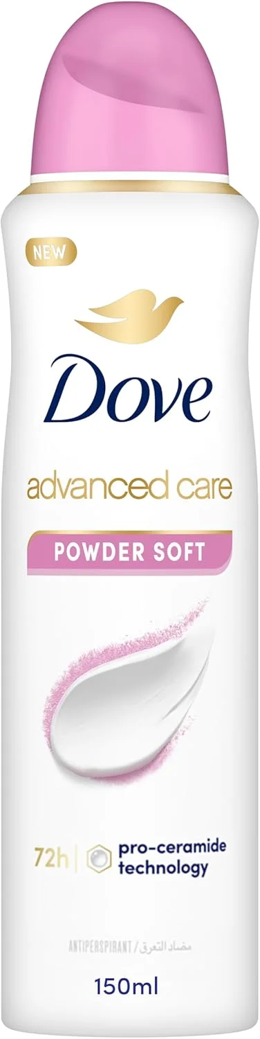 اسپری ضد تعریق زنانه داو، محافظت 72 ساعته، پودری نرم، بدون الکل با ¼ کرم مرطوب کننده، 150 میلی لیتر